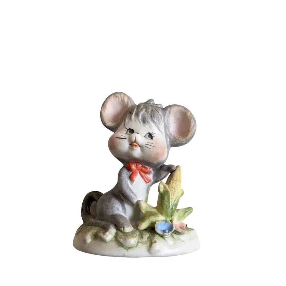 vintage Homco mouse  figurine anthropomorphic   Easter  corn bow‎ 3.5 in